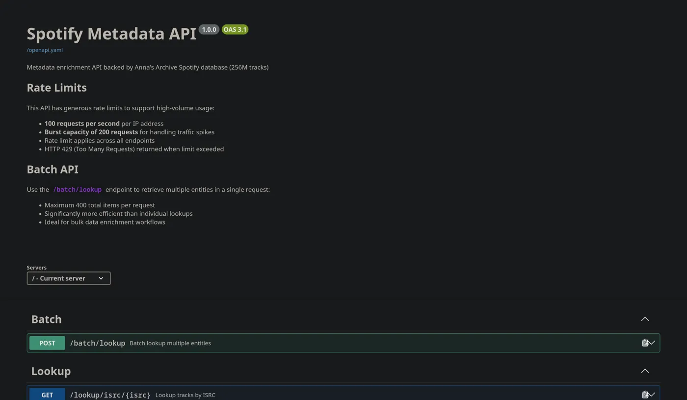 Music Metadata API screenshot 1